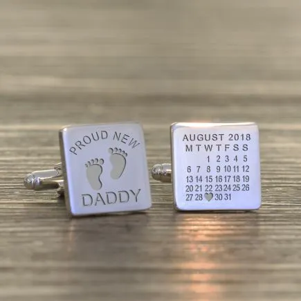 Proud New Daddy Calendar Cufflinks - Silver Finish