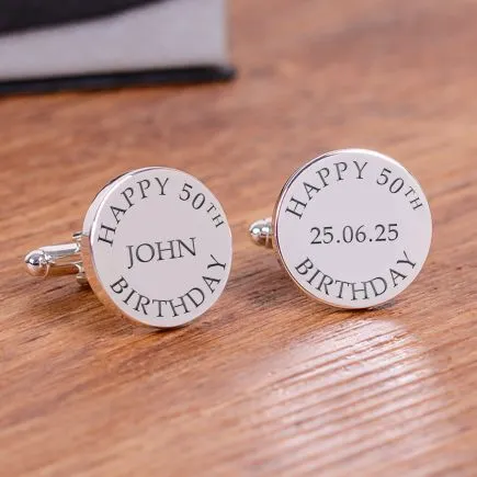 Happy Birthday Cufflinks - Silver Finish