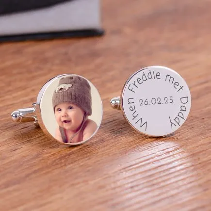 When Met Daddy Photo Upload Cufflinks - Silver Finish