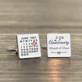 Years, Names and Date Anniversary Cufflinks - Silver Finish