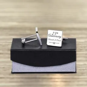 Years, Names and Date Anniversary Cufflinks - Silver Finish