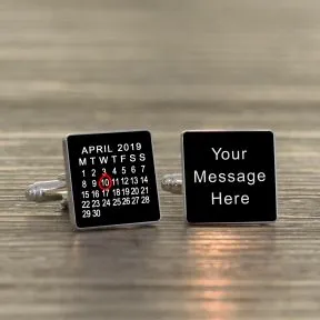 Any Message and Calendar Cufflinks - Silver Finish
