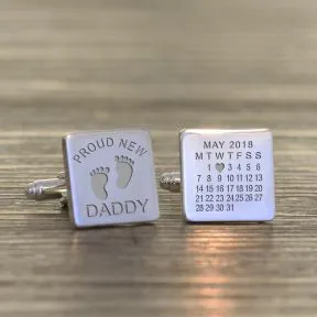 Proud New Daddy Calendar Cufflinks - Silver Finish