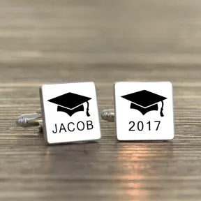 Graduation Name and Year Cufflinks - Silver Finish