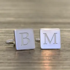 Modern Initial Cufflinks - Silver Finish