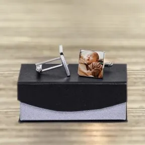 Daddy Love You to the Moon & Back Photo Upload Cufflinks - Silver Finish
