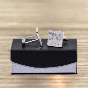 Father of the Bride, Name & Date Cufflinks - Silver Finish