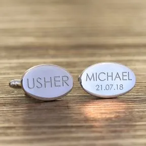 Wedding Party, Name & Date Cufflinks - Silver Finish