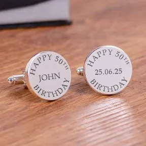 Happy Birthday Cufflinks - Silver Finish