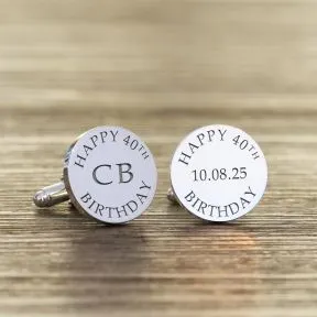 Happy Birthday Cufflinks - Silver Finish