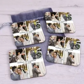 Photo Upload Wedding Set of 4 Coasters