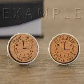 Personalised Any Message / Time Cufflinks - Cherry Wood