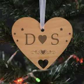 Initialled Heart Decoration - Cherrywood