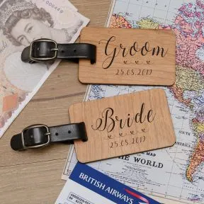 Bride & Groom Pair of Luggage Tag - Cherrywood