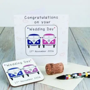 Wedding Day Camper Vans Coaster Card