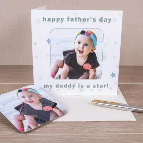 Happy Fathers Day Photo Upload Coaster Card
