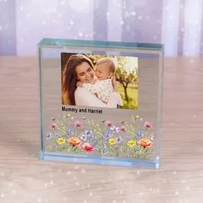 Floral Designed Photo Upload  and Message Glass Token