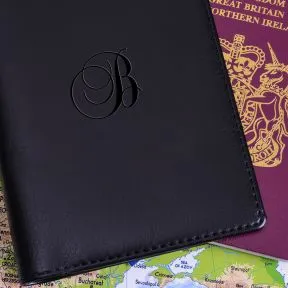 Script Initial Passport - Faux Leather